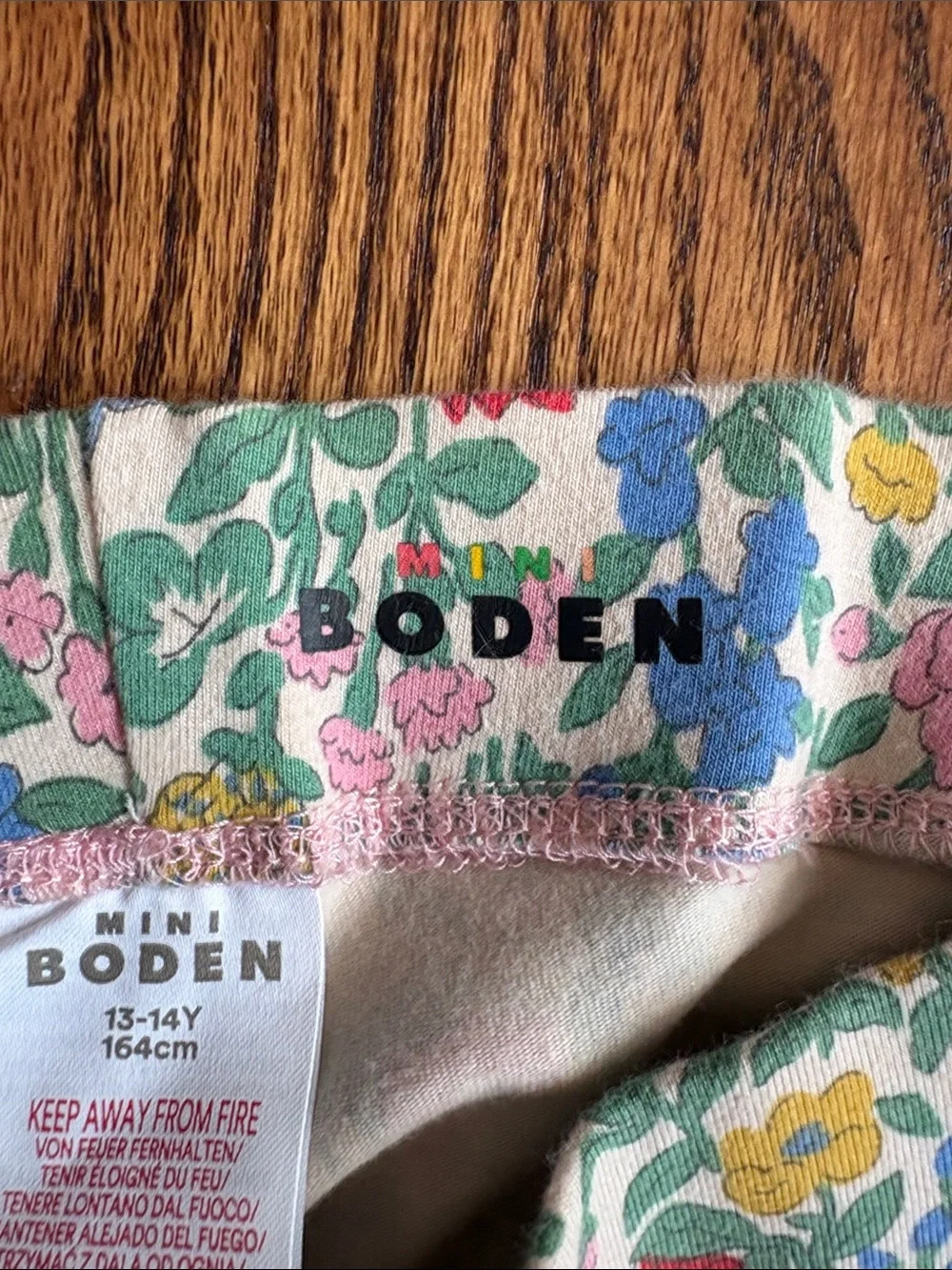 Mini Boden Floral Leggings in Green, Pink, Blue & Yellow, size 13-14. Like new